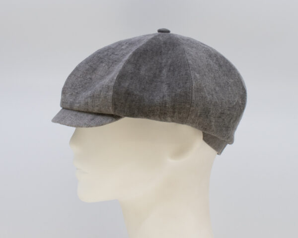 Cap Collection: Peaky Cap (Linen) (Mens) - Grey (Side View)