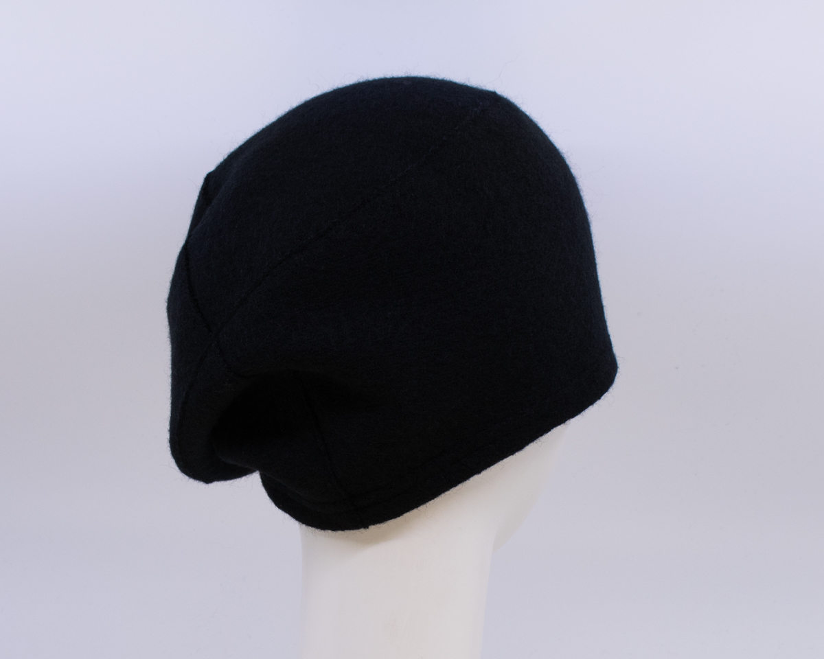 Boiled Wool: Beret - Black (Back View)