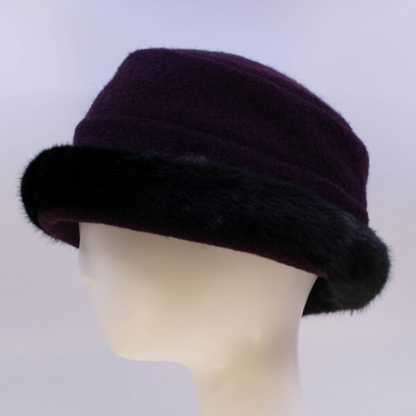 Boiled Wool: Stella - Aubergine/Sochi (Faux Fur) (Side View)