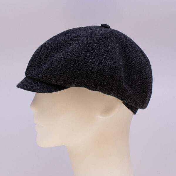 Graphite: Peaky Cap (Mens) - Herringbone (Side View)