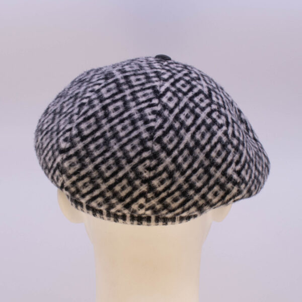 Hunter Check: Peaky Cap (Mens) - Black/White Check (Back View)