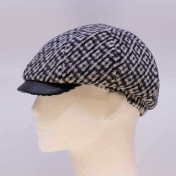 Hunter Check: Peaky Cap (Mens) - Black/White Check (Side View)