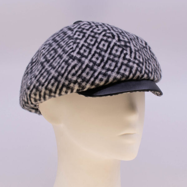 Hunter Check: Peaky Cap (Mens) - Black/White Check (Side View 2)