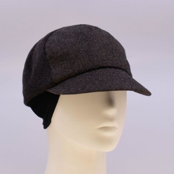 Mohair: Ball Cap (Mens) - Brown/Tan Herringbone (Side View 2 Ear Cuff)