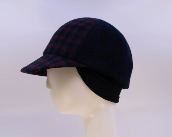 Rose: Ball Cap - Burgundy Check/Navy (Side View Ear Cuff)