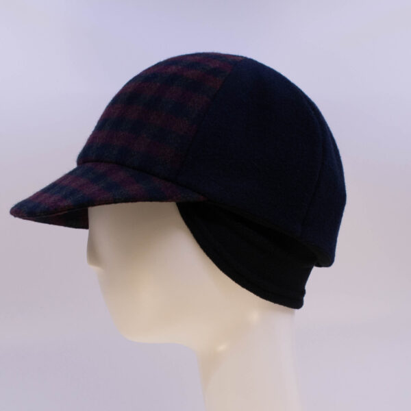 Rose: Ball Cap - Burgundy Check/Navy (Side View Ear Cuff)