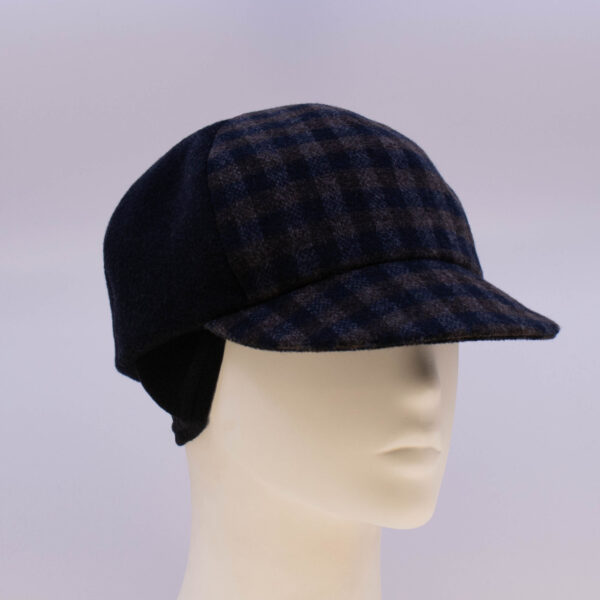 Check: Ball Cap (Mens) - Navy Check/Navy (Side View 2 Ear Cuff)